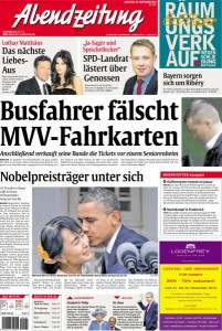 Titelseite "Abendzeitung" vom 20. November 2012