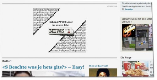 Screenshot Tagesanzeiger.ch vom 8.12.2009, 10 Uhr