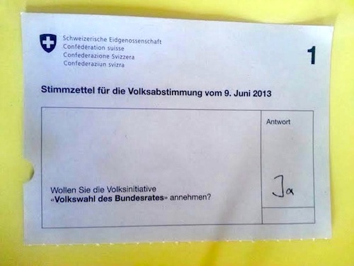 Stimmzettel zur Volkswahl des Bundesrats