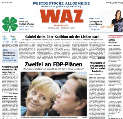 Titelseite WAZ Titelseite WAZ