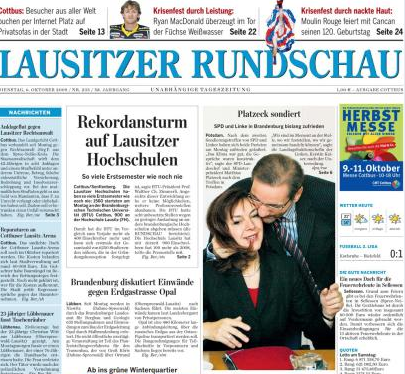 Titelseite Lausitzer Rundschau Titelseite Lausitzer Rundschau